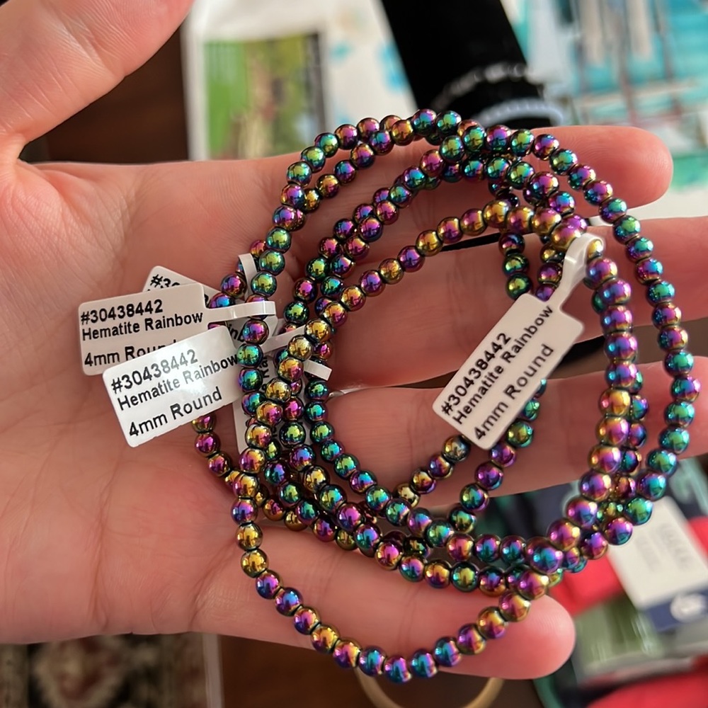 🌈 NEW ⚡️ gorgeous 4mm hematite crystal rainbow iridescent bracelets